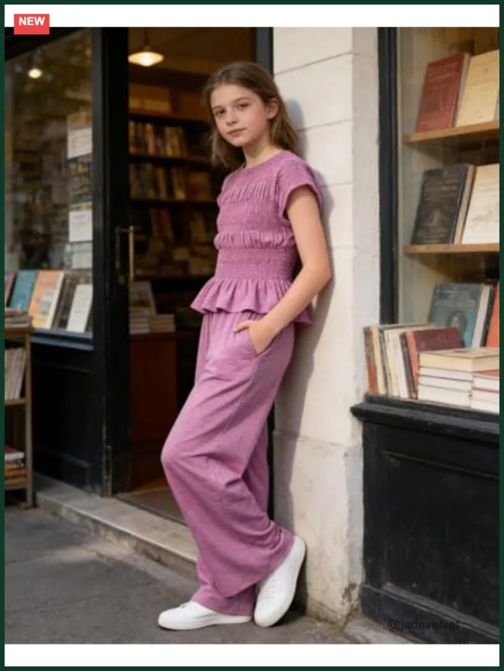 Girls 2 Piece Set Summer Outfit Pleated Top Wide Leg Pants